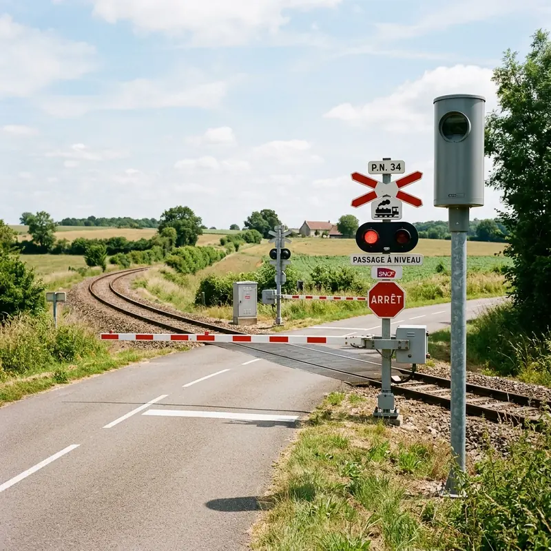 Illustration d'un radar de passage à niveau au bord d'une route