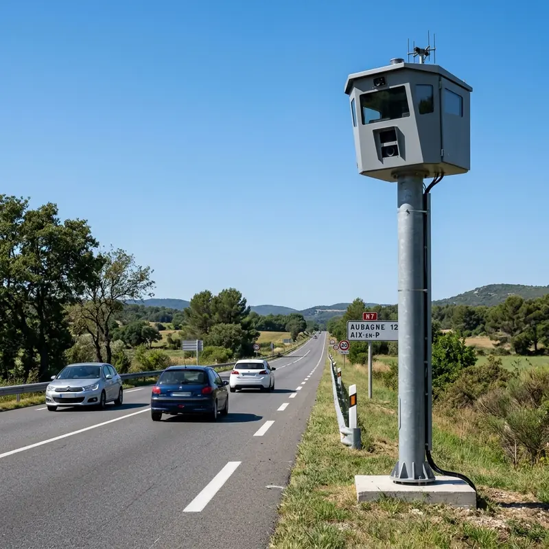 Illustration d'un radar tourelle au bord d'une route